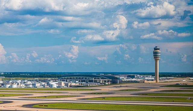 runways and the control tower at atlanta hartsfield jackson airport